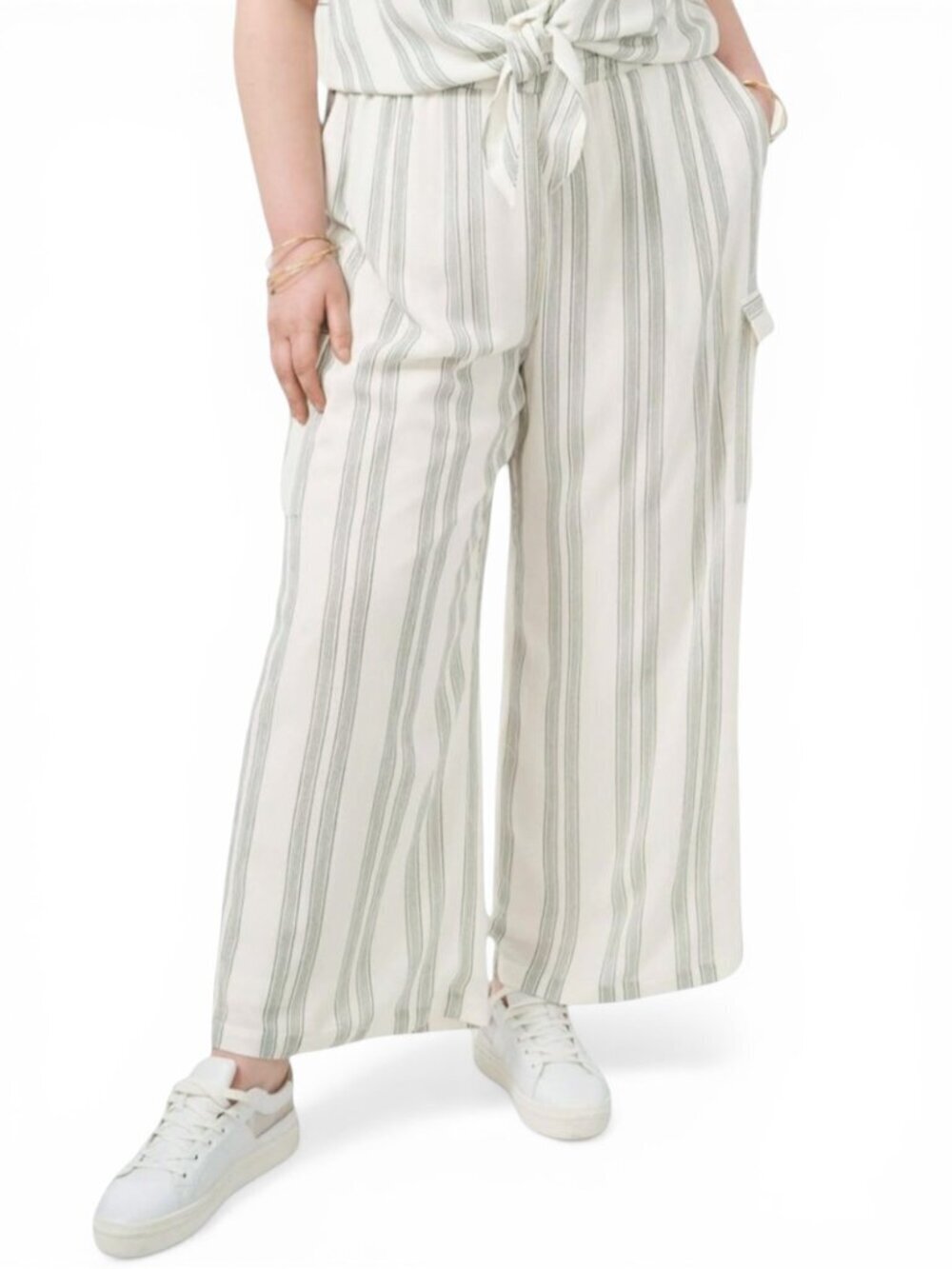 1.State Melissa Cargo Pants Soft Ecru White Black Stripes NWT New Plus Size 3X